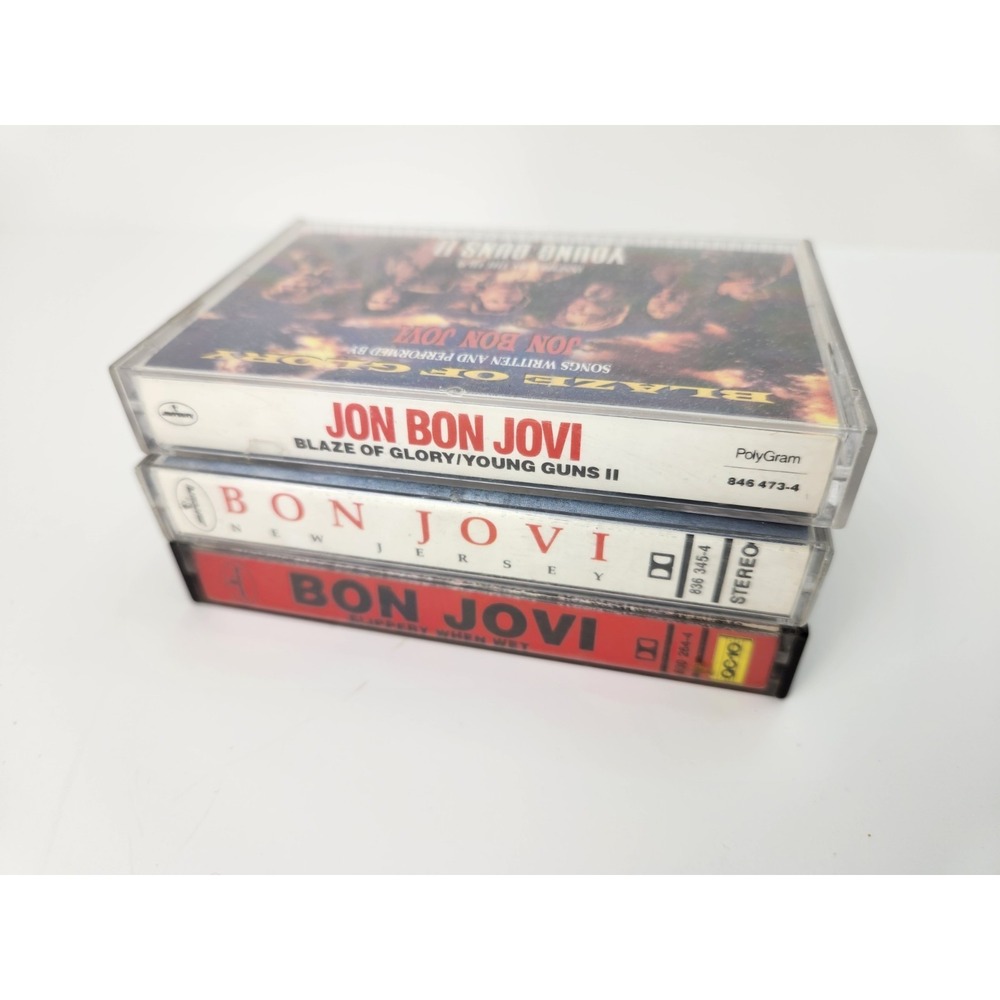 Bon Jovi‎ Cassette Tape Lot Slippery When Wet Blades Of Glory New Jersey